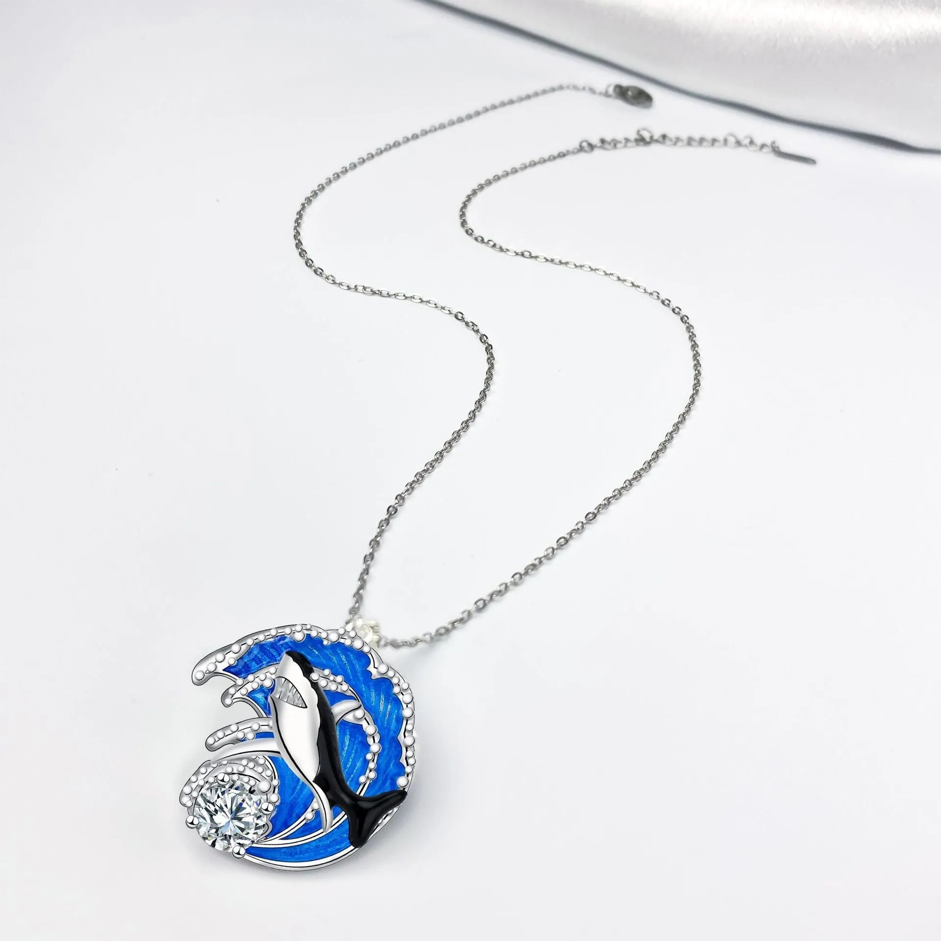 Women's shark necklace with copper pendant on cross chain, electroplated animal jewellery