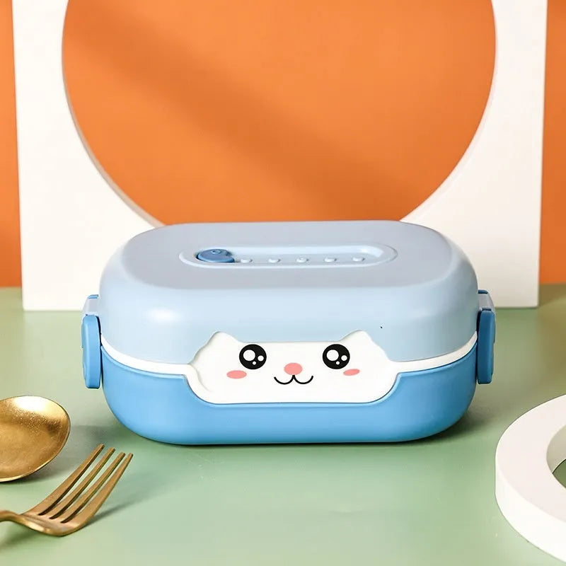 Square divided plastic lunch box in solid colours with microwave-safe construction