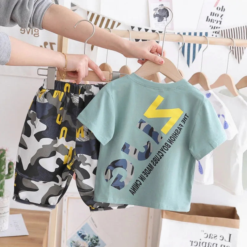 Cotton camouflage children's summer suit in white for boys and girls, sizes 90-140cm
