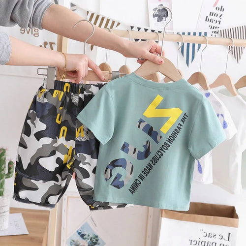 Cotton camouflage children's summer suit in white for boys and girls, sizes 90-140cm
