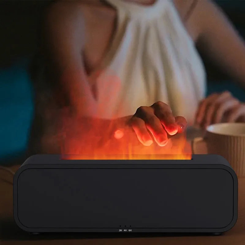 Black and white flame dynamic aroma diffuser with remote control and colour-changing light