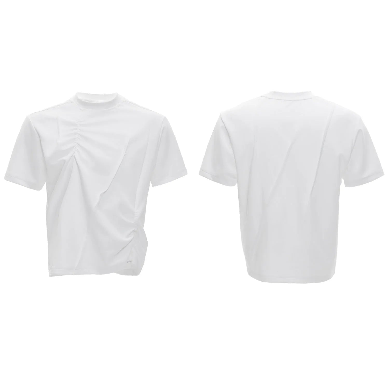 Men's loose fit cotton T-shirt with pleated detailing and asymmetric stitching in black colour