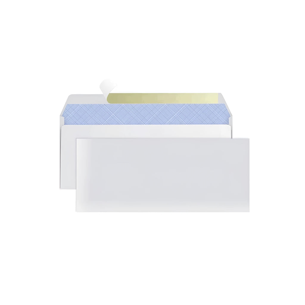 Blue self-adhesive confidential envelope with anti-opening security packaging, size 105mm by 240mm.