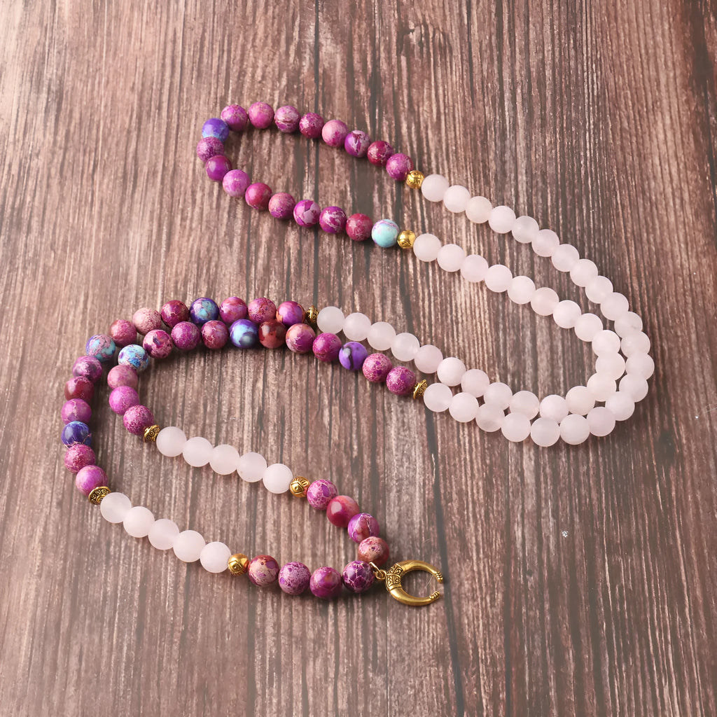 Pink crystal emperor stone round pendant necklace for casual unisex wear