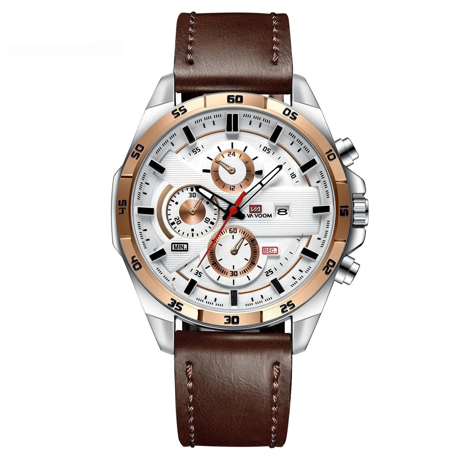 Business casual quartz watch with calendar display and water-resistant construction in multiple colour options