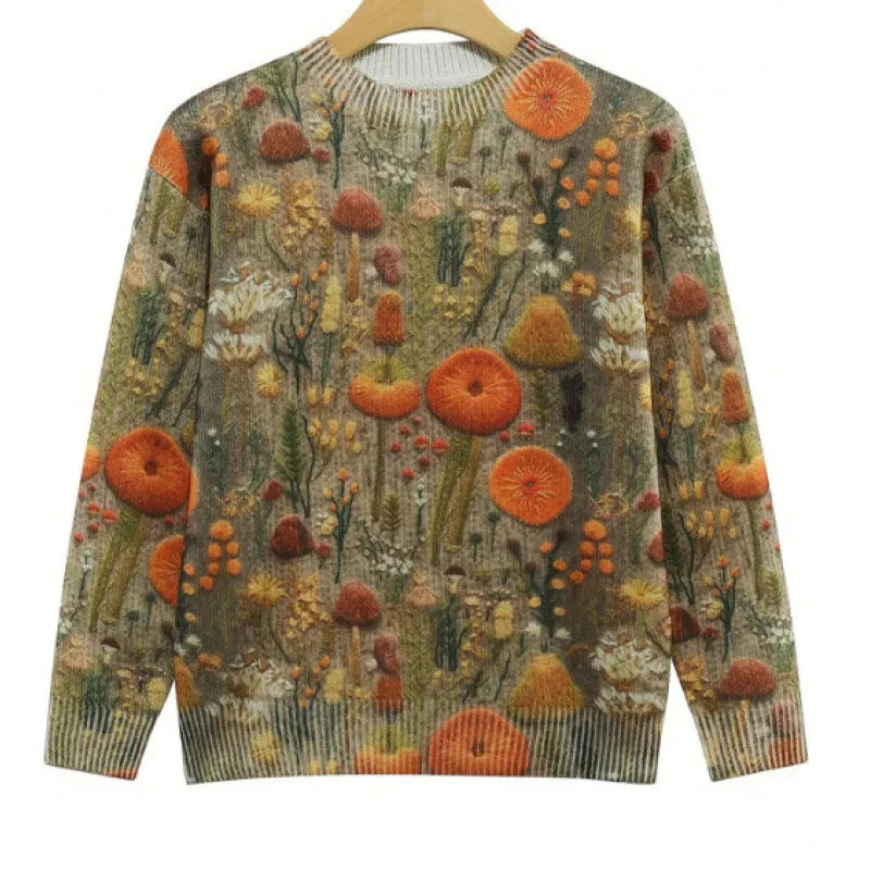 Little Flower digital printed round neck sweater in a floral pattern on a polyester fabric.