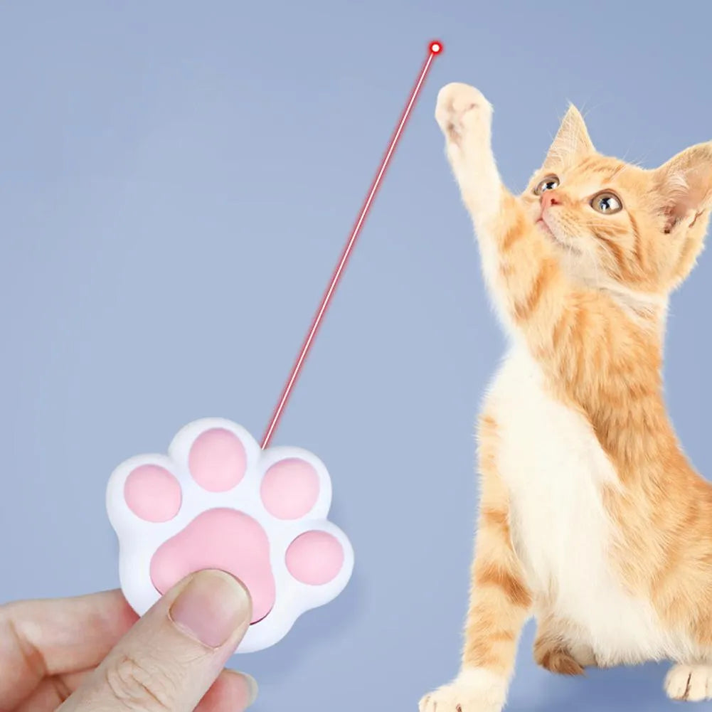 Pink and black USB-charged infrared cat teaser toy with key chain attachment