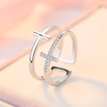 Women's adjustable copper open ring with geometric design and zircon centrepiece