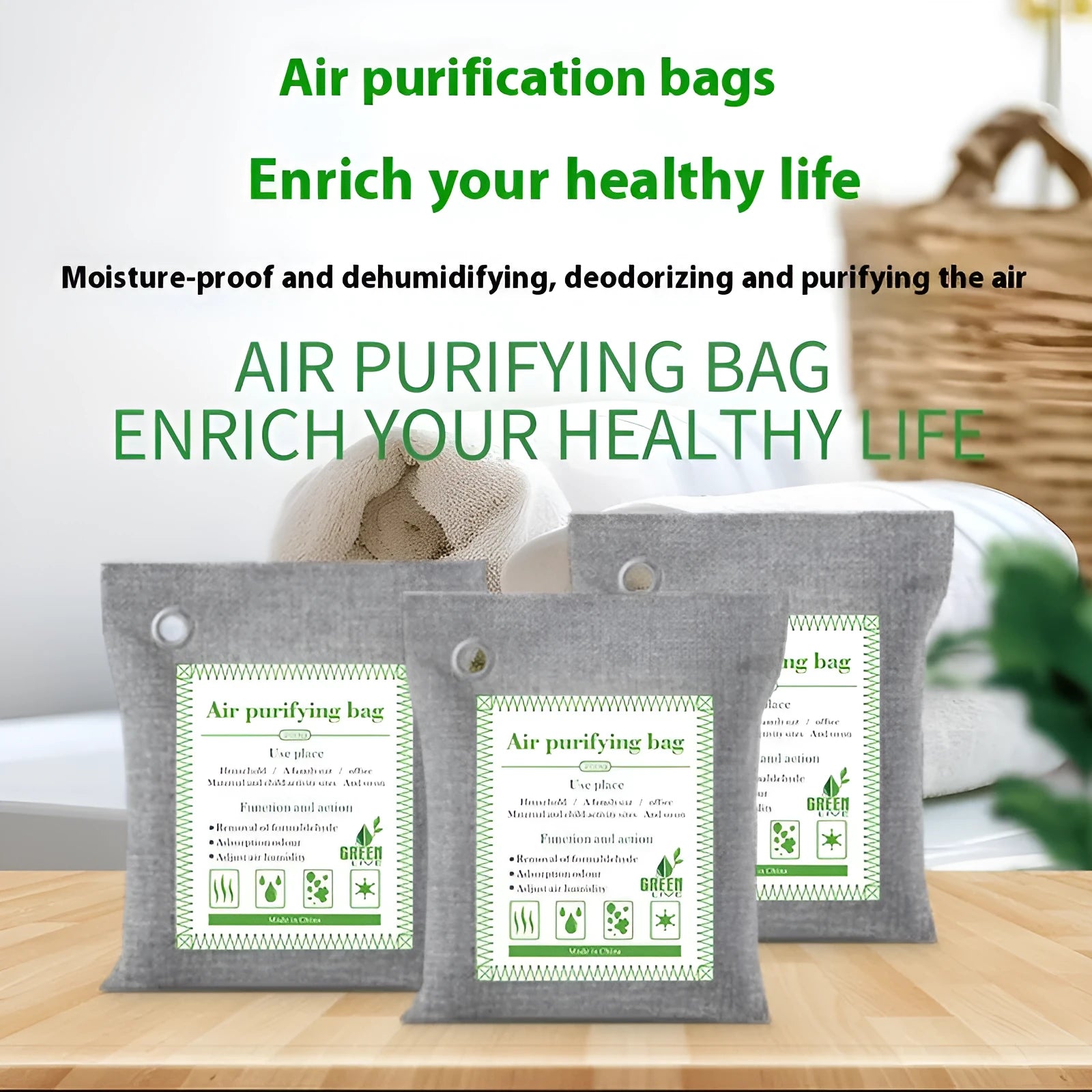 Sewing style bamboo charcoal bags for formaldehyde removal and air purification in three weight options