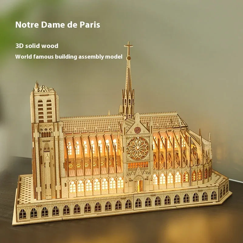 3D puzzle building model of Notre Dame de Paris on a table