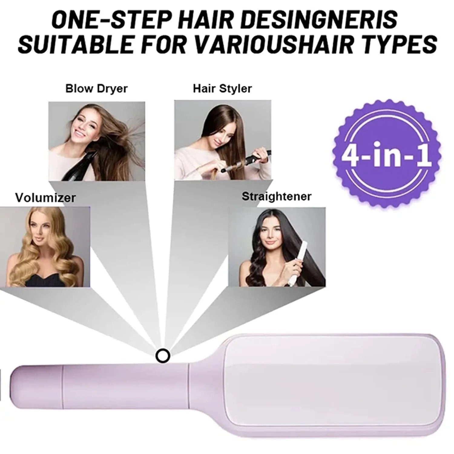 Purple self-cleaning hairbrush with rotating handle and anti-static massage comb teeth