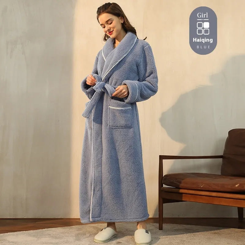 Super-thickened polyester flannel couple's winter nightgown in plus sizes with multiple colour options.