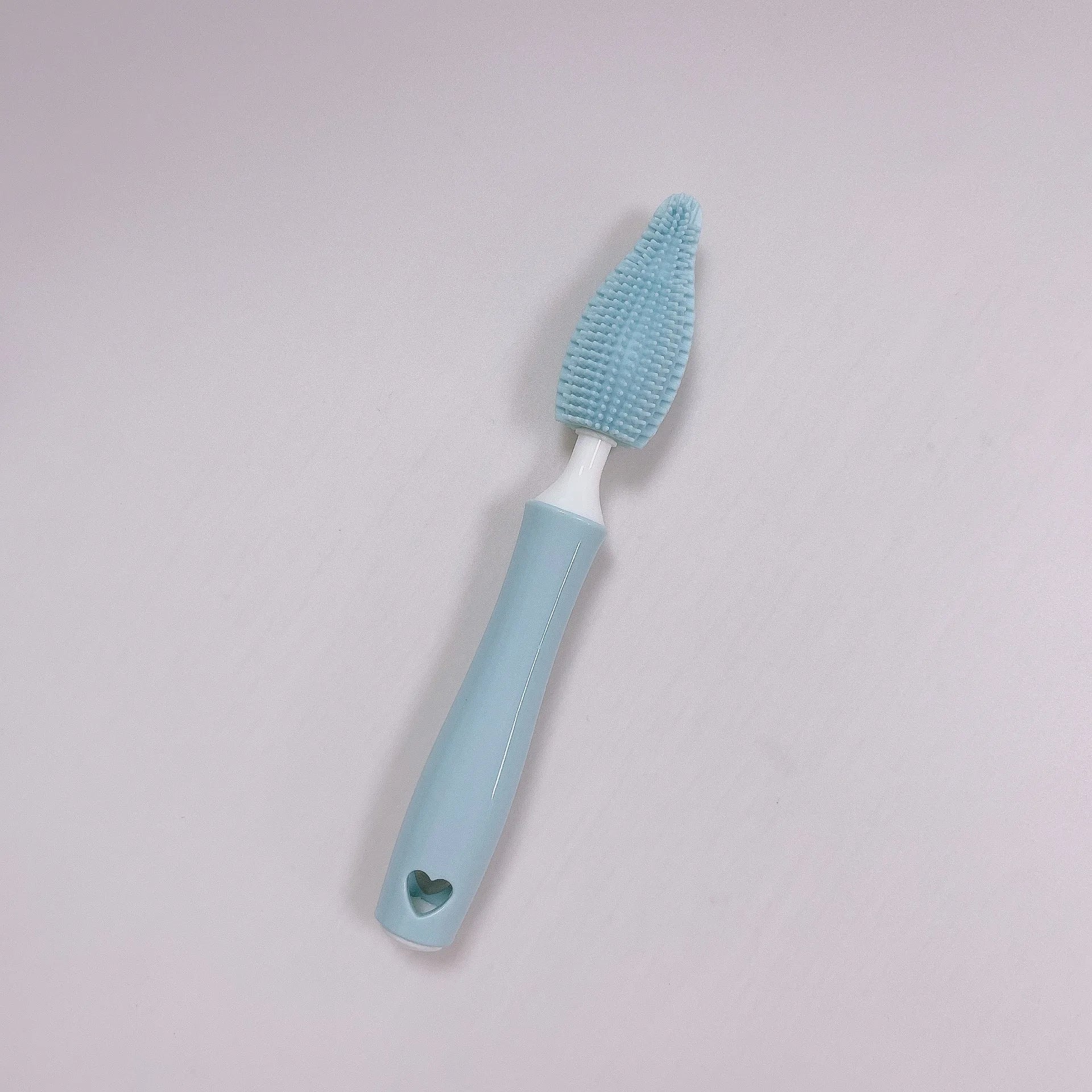 Silicone baby bottle brush and straw cleaner set in pink, blue, or yellow colours