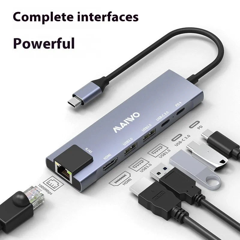 Steam Deck six-in-one aluminium docking station with HDMI, Ethernet, USB ports and a 15cm Type-C cable.
