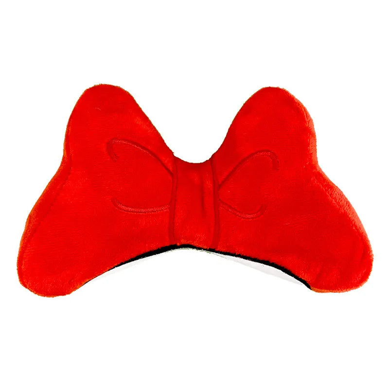 Plush bow tie helmet decoration in bright red, peach pink, and rose pink colours