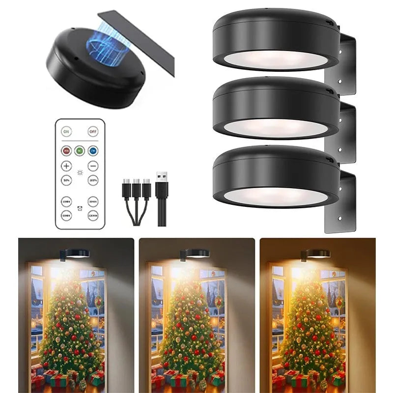 Wireless rechargeable LED painting lamp with magnetic belt attached to a metal frame, remote control nearby.