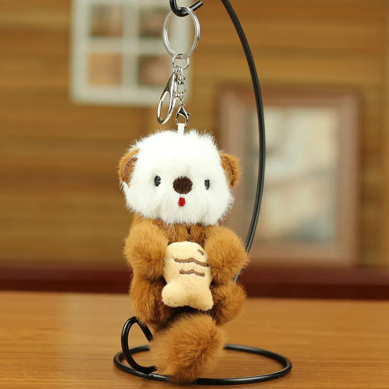 Cute sea otter pendant plush toy keychain with dark brown, light brown, and gray options