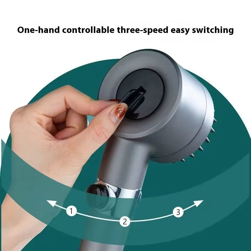 Portable modern minimalist ABS plastic shower head with three spray mode settings