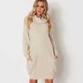 Women's lapel collar loose fit mid-length sweater in imitation cashmere, shown in apricot colour.