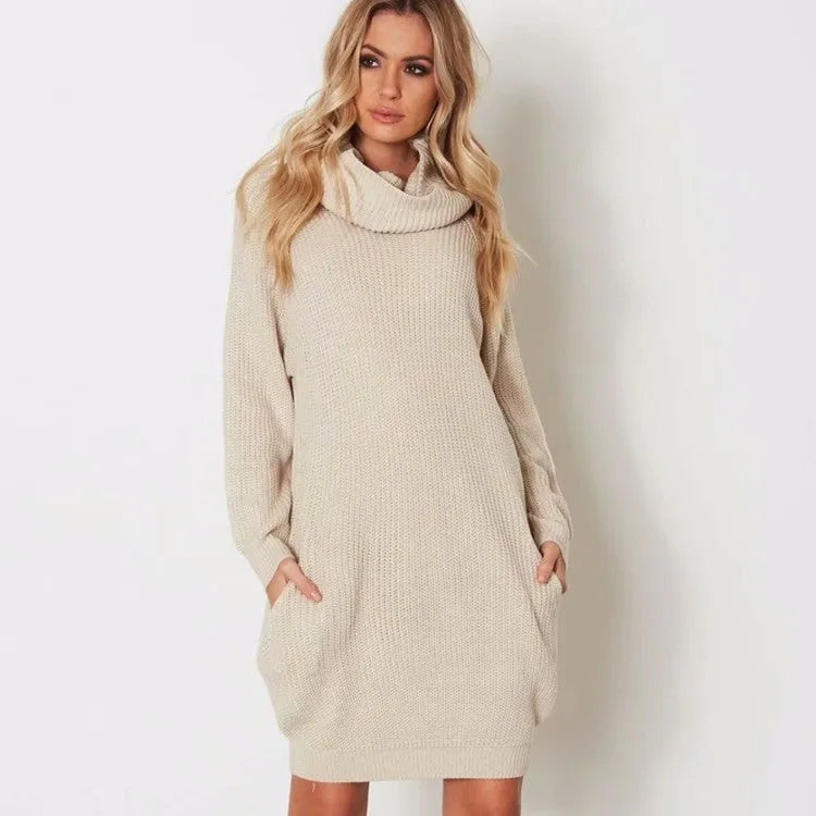 Women's lapel collar loose fit mid-length sweater in imitation cashmere, shown in apricot colour.