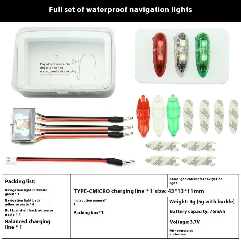 V3 wireless charging waterproof navigation light for model ships and aircraft with LED illumination