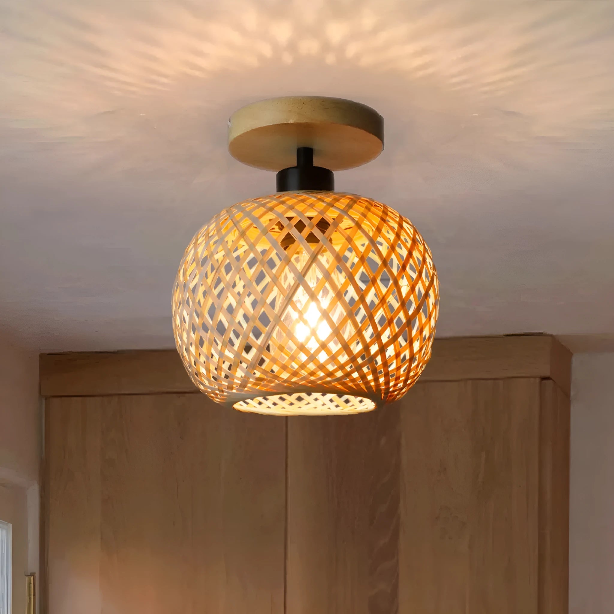 Japanese-style bamboo ceiling lamp for hallway or entrance with pastoral design