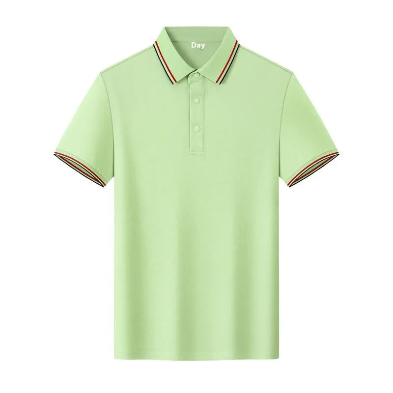 Men's solid colour cotton lapel T-shirt, short sleeve, summer pullover, in Cloud Blue