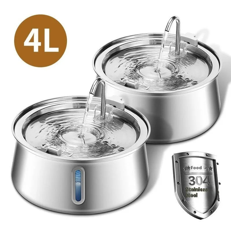 4L stainless steel pet water dispenser with copper tube faucet and water drop window for dogs and cats