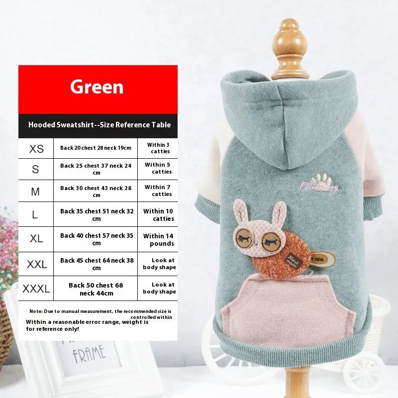Cotton dog sweatshirt in brown, green, or pink colours for casual pet wear.