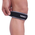 Black and grey patella retinaculum knee strap for adult sports protection during running, football and basketball