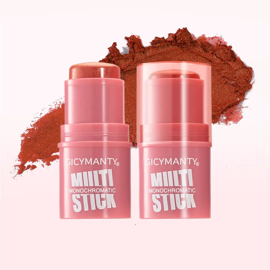 Makeup blush stick with glittering cream formula in plastic case, universal skin type, 4.2g