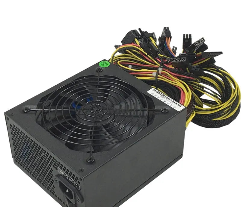 Black server power supply unit with multiple cable connectors including 12 graphics card interfaces
