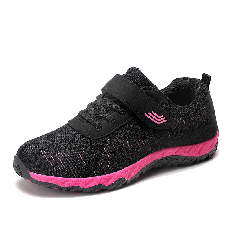 Women's mesh wedge heel shoes in solid color with Velcro strap and 3-5cm mid-heel