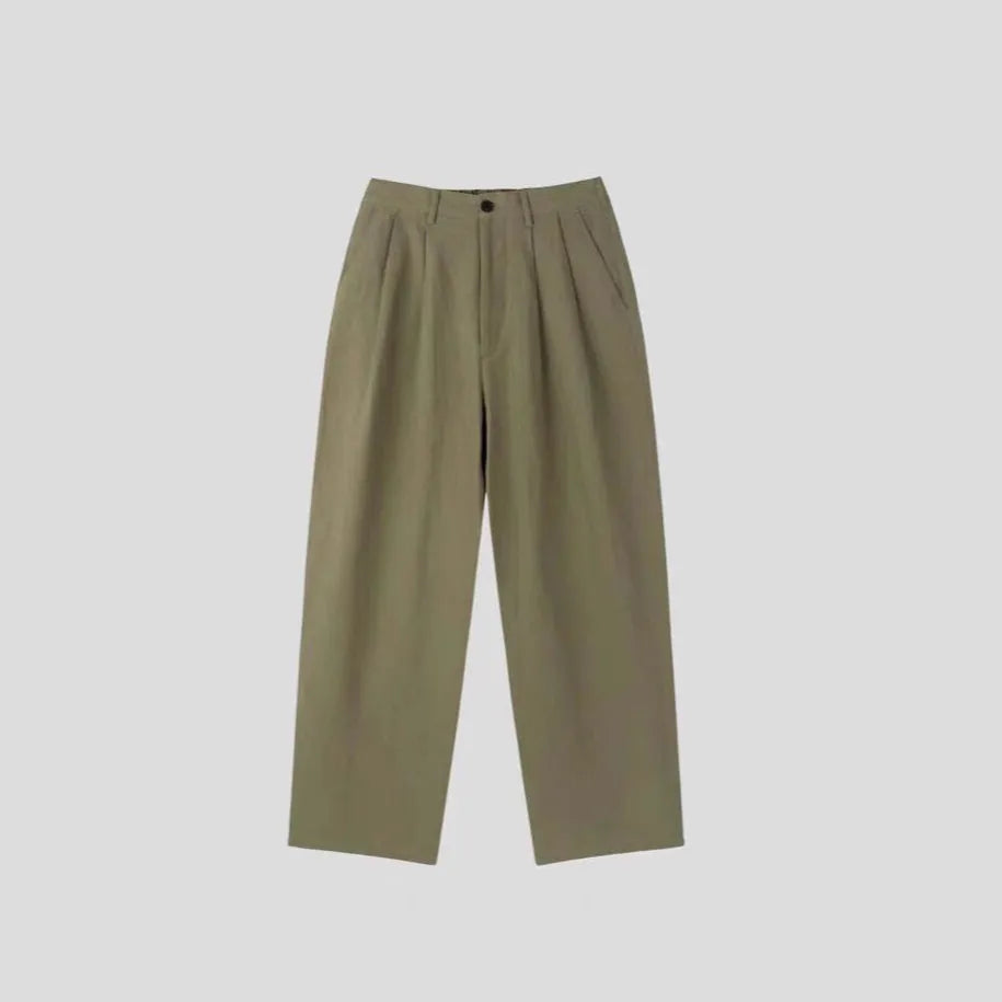 Men's cotton linen suit trousers in apricot colour with micro-elastic fabric and pencil pants leg opening