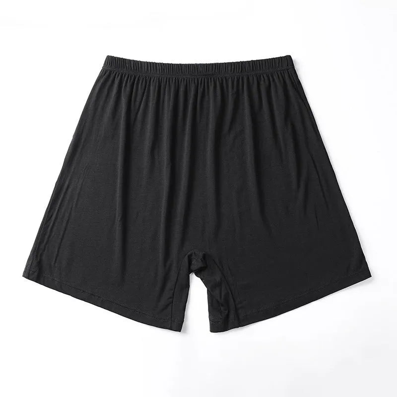 Men's solid colour modal boxer shorts with high waist in black, displayed flat.