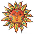 Iron sun face wall hanging decoration with floral metalwork design in multiple colour options