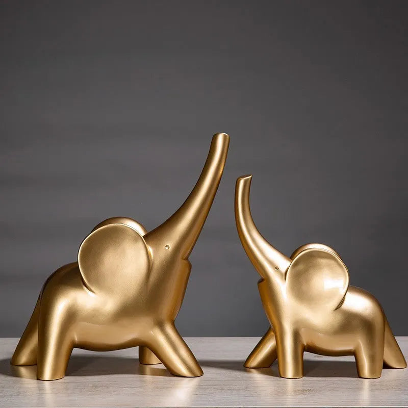 Modern Fortune Bring Elephant resin ornament in rose gold on a plain background