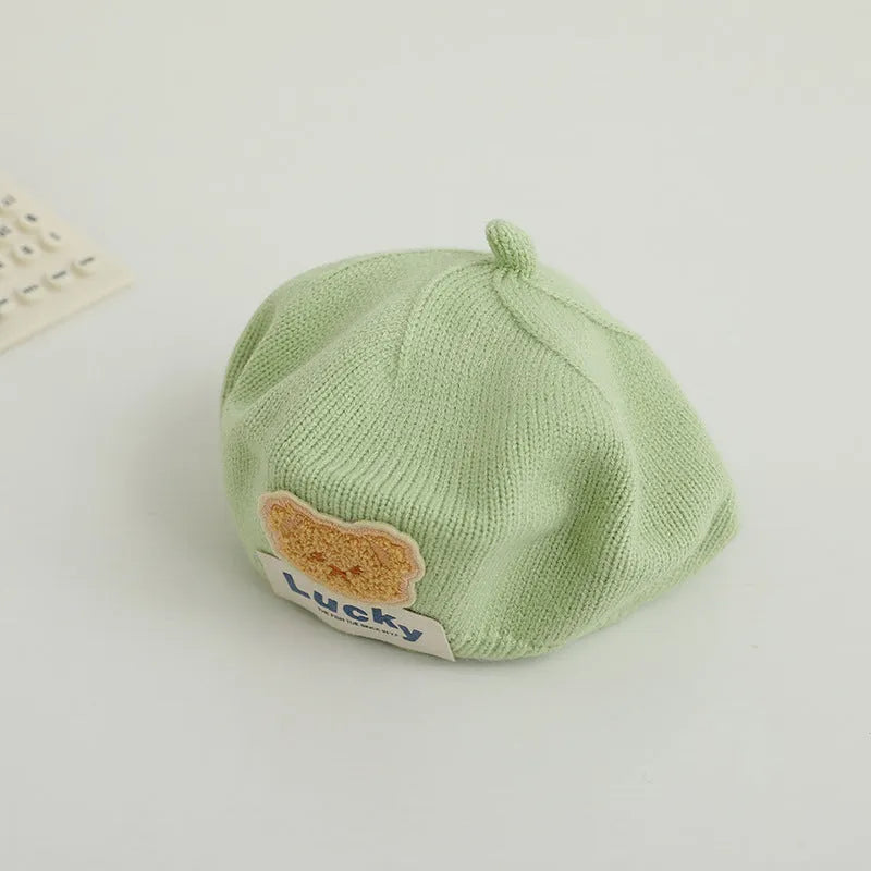 Children's thermal knitting acrylic beret in beige for ages 3 months to 4 years