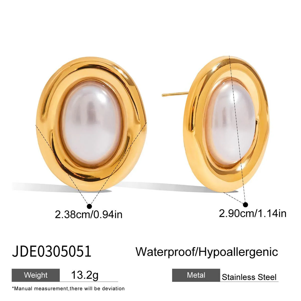 Women's stainless steel vintage pearl ear studs with butterfly fastenings in colour JDE0305051