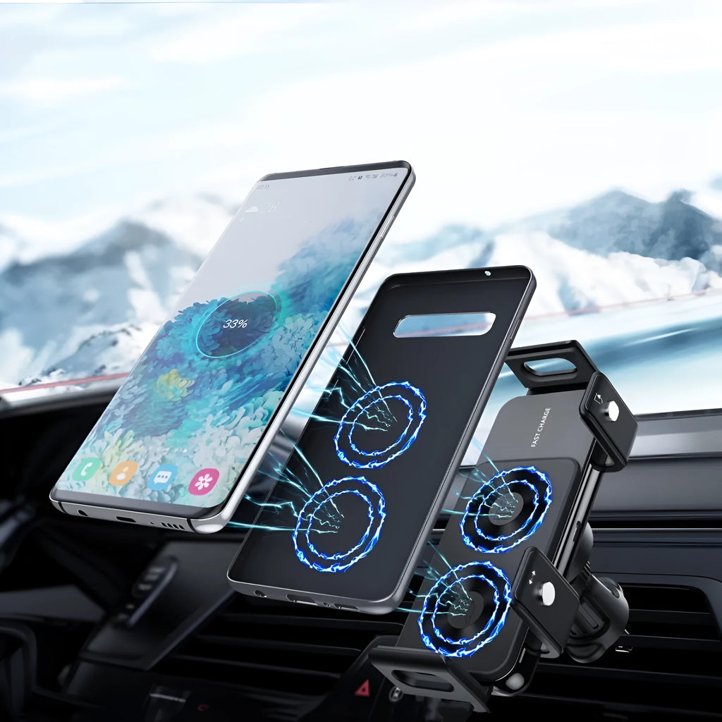 New car wireless charger mobile phone holder in alloy, universal style with 360-degree rotation