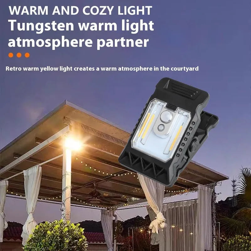 Intelligent induction clip lamp with motion sensor and compact 11.2x7.6cm waterproof design
