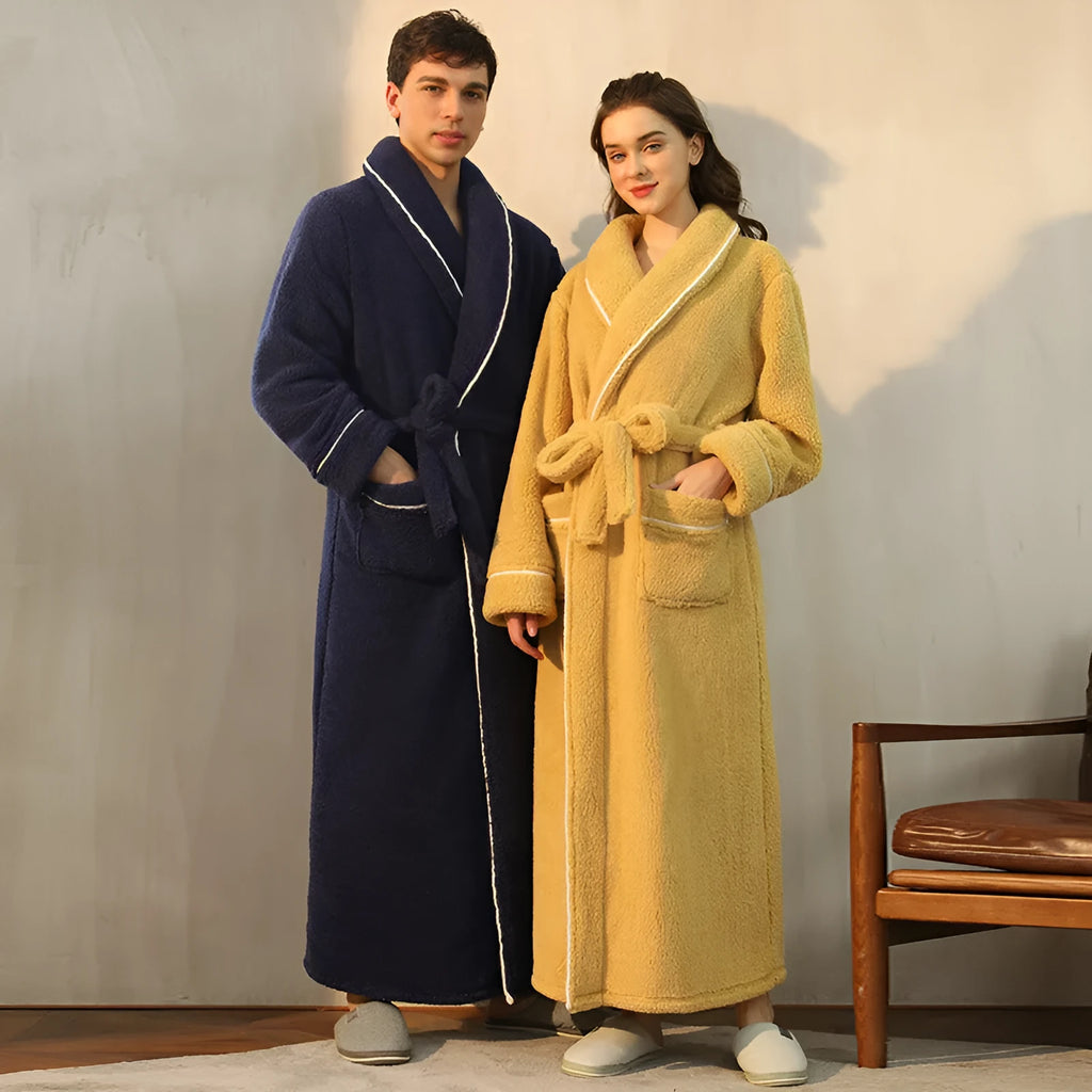 Super-thickened polyester flannel couple's winter nightgown in plus sizes with multiple colour options.