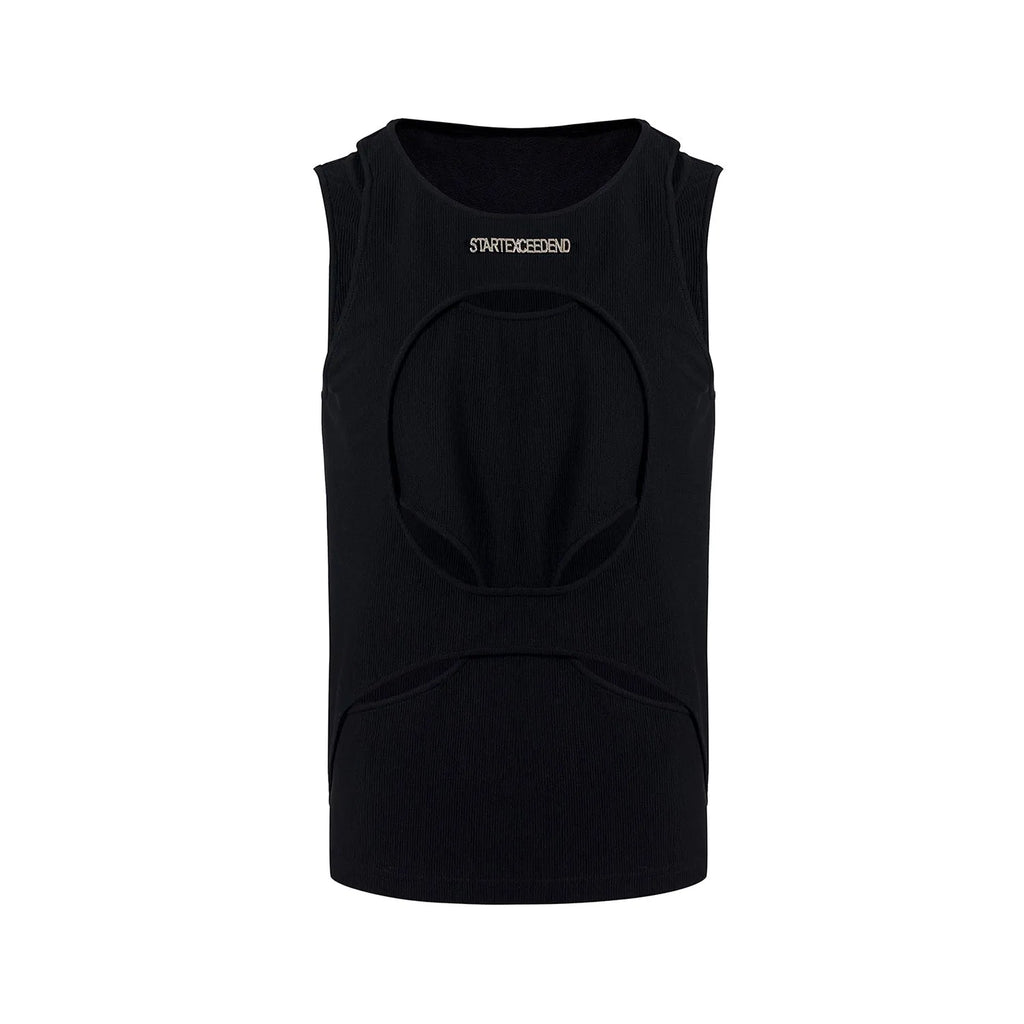 Men's sleeveless mesh waistcoat in black colour with round neck pullover design