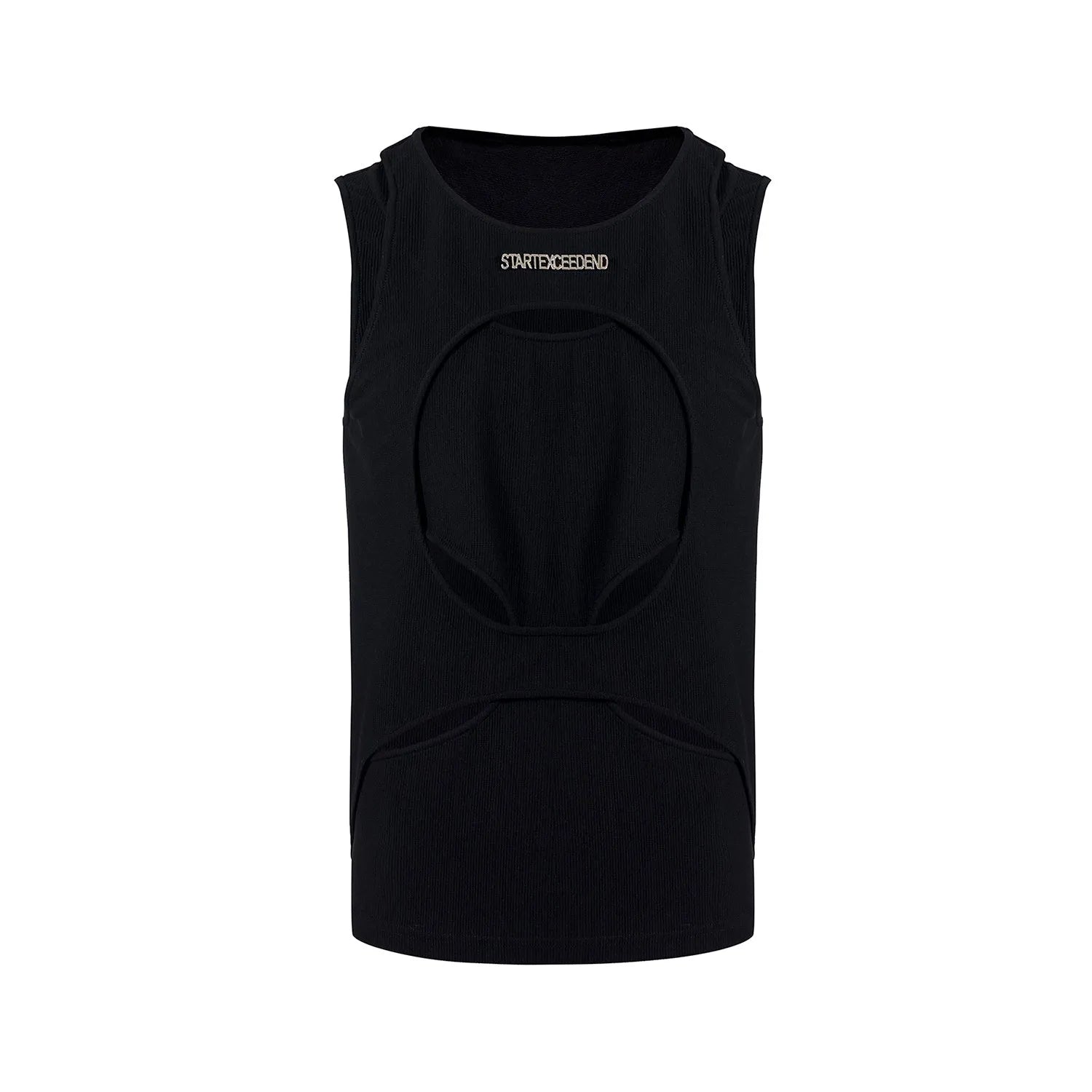 Men's sleeveless mesh waistcoat in black colour with round neck pullover design