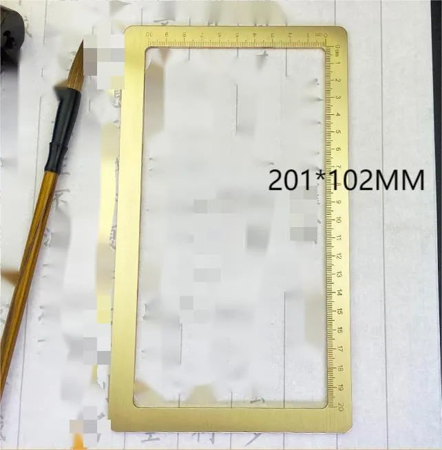 Solid brass paper weight set with engraved square design for calligraphy and writing.