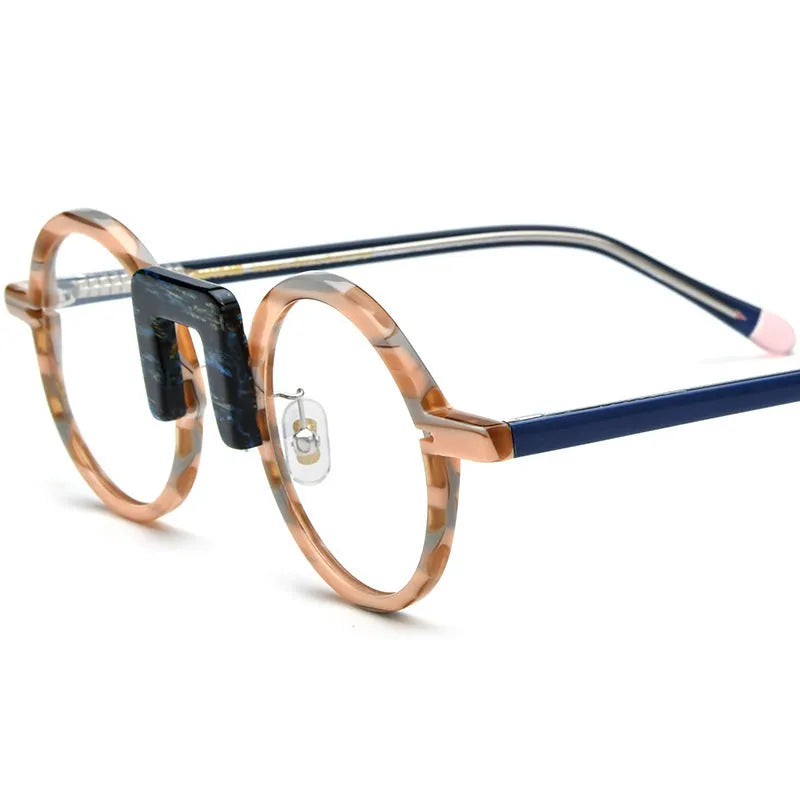 Multi-color round sheet eyeglass frame unisex for adults with 44-28-148 mm specs and plate construction