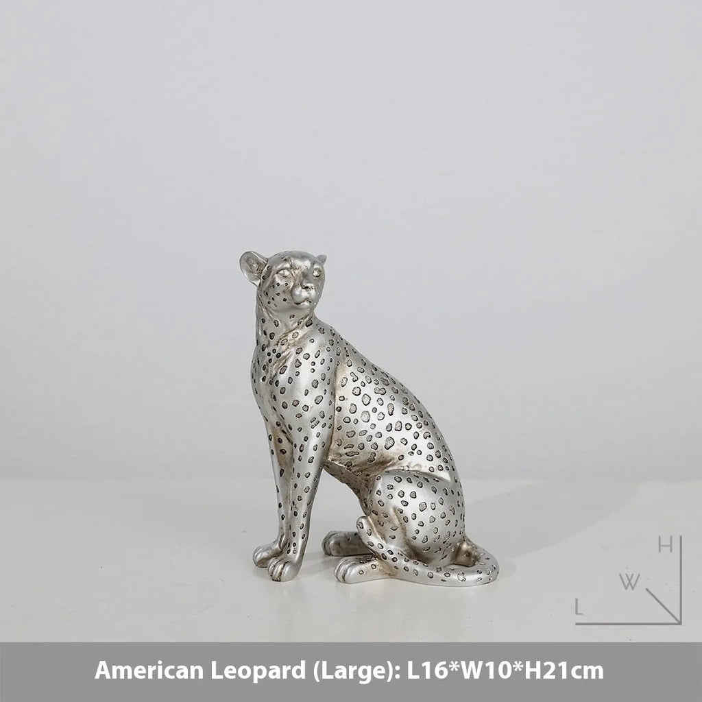 Modern American leopard resin figurine ornament in large, small, or walking posture for home decoration.