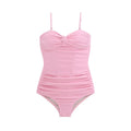 Women's black suspender-style one-piece swimsuit with high-waist design on a mannequin