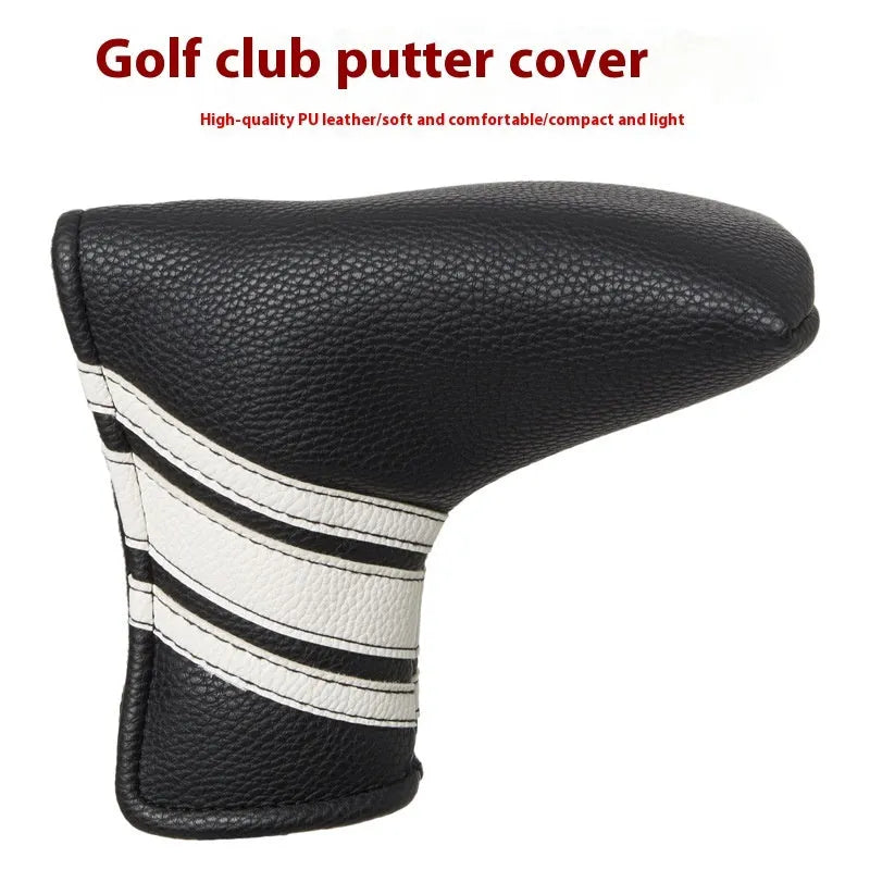 Black PU leather golf club head cover and push rod case set for equipment protection