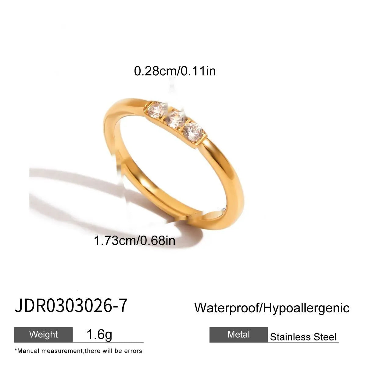 Geometric zircon ring with no-fade titanium steel finish in silver tone.
